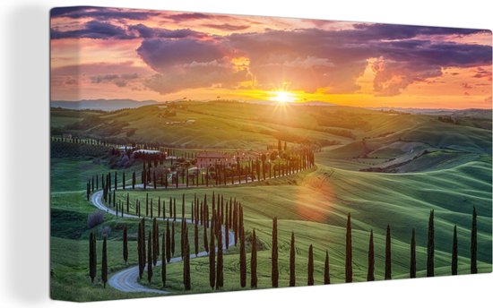 Peinture sur Toile Italie - Coucher de Soleil - Toscane - 160x80 cm - Décoration murale