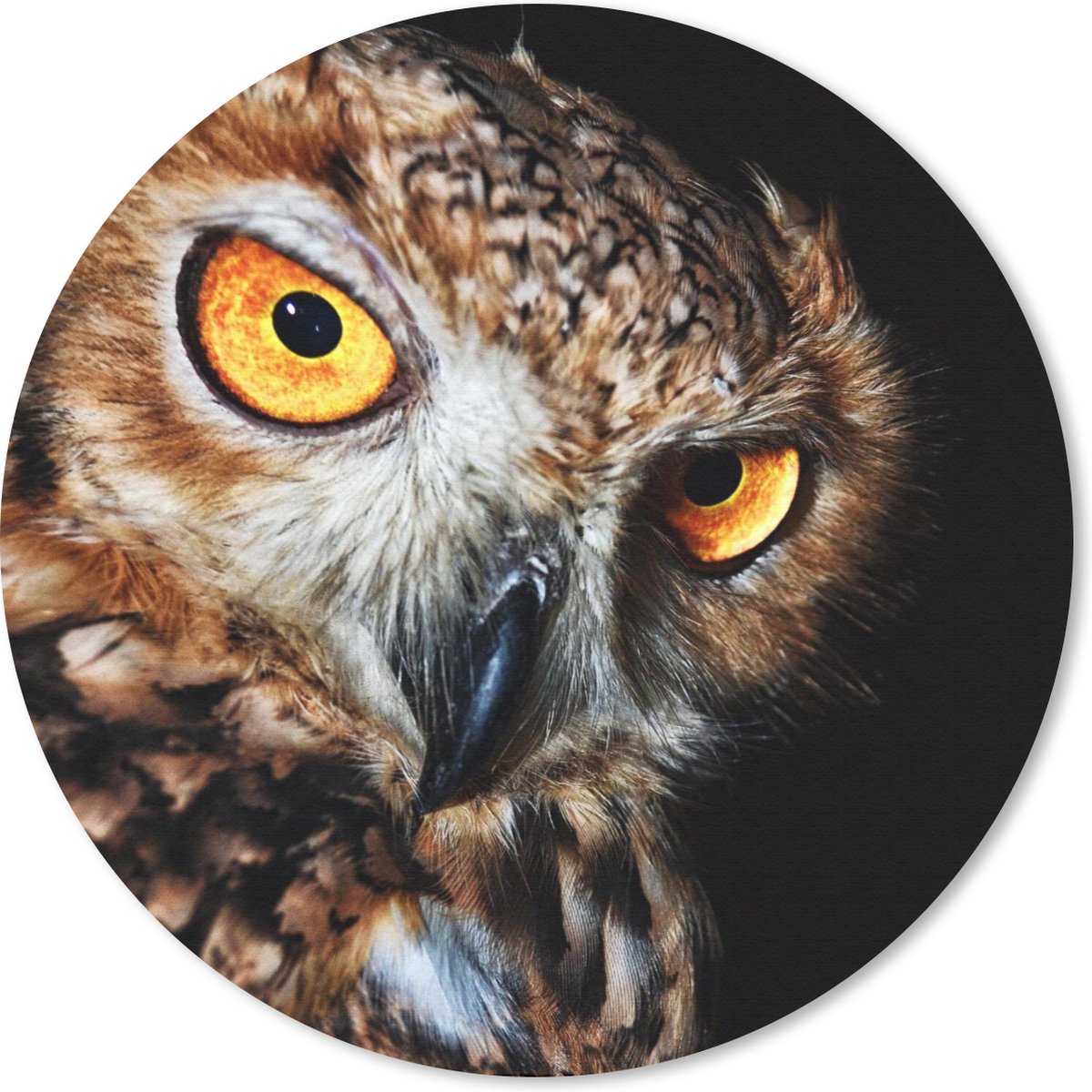Muismat rond 30x30 cm - Mousepad Uil - Zwart - Geel - Ronde muismatten