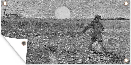 Tuinposter De zaaier - Vincent van Gogh - Zwart - Wit - 60x30 cm - Tuindoek - Buitenposter