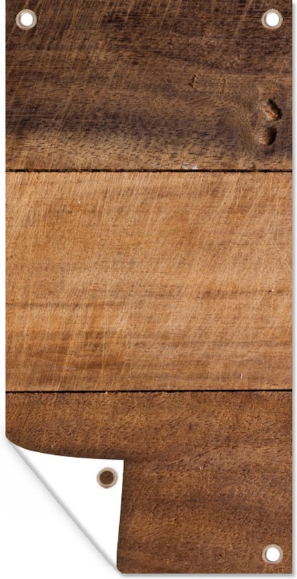Tuinposter Een afbeelding van een gebruikte houten snijplank met verschillende mes markeringen - 30x60 cm - Tuindoek - Buitenposter