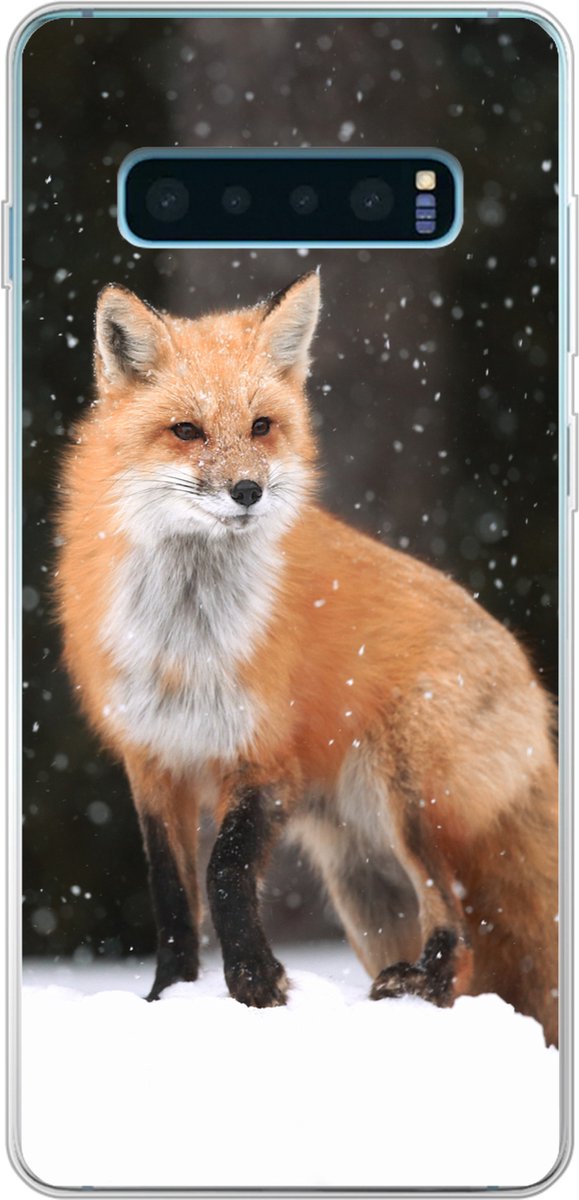 Telefoonhoesje Geschikt voor Samsung Galaxy S10 Plus hoesje - Vos - Sneeuw - Winter - Siliconen Telefoonhoesje Telefoonhoesje