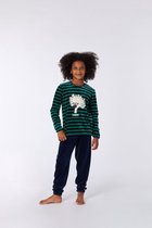 Woody pyjama meisjes/dames - blauw-groen gestreept - highlander koe - kip - 212-1-PDL-V/920 - maat 98