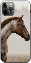 Geschikt voor iPhone 12 Pro hoesje - Paard - Mist - Natuur - Siliconen Telefoonhoesje