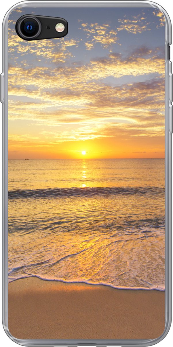 Telefoonhoesje Geschikt voor iPhone SE 2020 hoesje - Strand - Zonsondergang - Zee - Siliconen Telefoonhoesje Telefoonhoesje