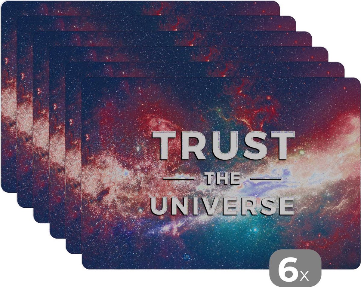 Placemat kinderen - Placemat - Placemats kunststof - 'Trust the universe' - Quotes - Spreuken - Jongens - Meisjes - Kinderen - Kind - 45x30 cm - 6 stuks - Hittebestendig - Anti-Slip - Onderlegger - Afneembaar