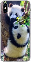 Geschikt voor iPhone Xs Max hoesje - Panda's - Boom - Natuur - Siliconen Telefoonhoesje