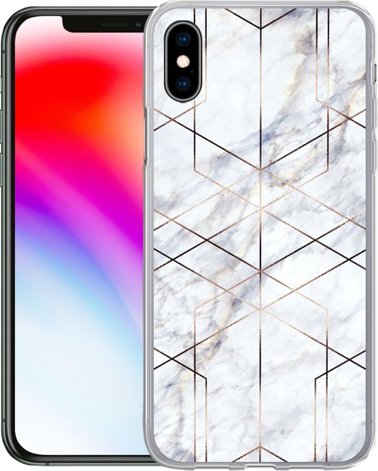 Coque pour iPhone Xs - Marbre - Or - Wit - Coque de téléphone en Siliconen