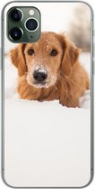 Geschikt voor iPhone 11 Pro Max hoesje - Hond - Sneeuw - Winter - Siliconen Telefoonhoesje