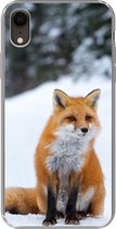 Geschikt voor iPhone XR hoesje - Vos - Sneeuw - Bos - Siliconen Telefoonhoesje