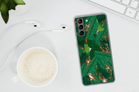 Convient pour coque Samsung Galaxy S21 - Fleurs - Feuilles - Motifs - Coque de téléphone en Siliconen