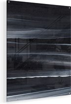 Artaza Glasschilderij - Abstracte Kunst - Zwart met Witte Lijnen - 80x100 - Groot - Plexiglas Schilderij - Foto op Glas