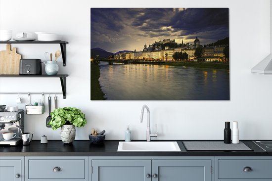 Toile Peinture Salzbourg coucher de soleil - 120x80 cm - Décoration murale