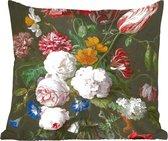 Sierkussens - Kussentjes Woonkamer - 40x40 cm - Stilleven met bloemen in een glazen vaas - Schilderij van Jan Davidsz. de Heem