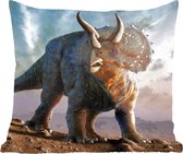 Sierkussens - Kussentjes Woonkamer - 60x60 cm - Dino - Geschiedenis - Triceratops - Kinderen - Jongens - Kids - Jongetje