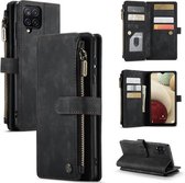 CaseMe - Telefoonhoesje geschikt voor Samsung Galaxy A12 - Wallet Book Case met ritssluiting - Magneetsluiting - Zwart