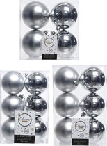 Kerstversiering kunststof kerstballen zilver 6-8-10 cm pakket van 36x stuks - Kerstboomversiering