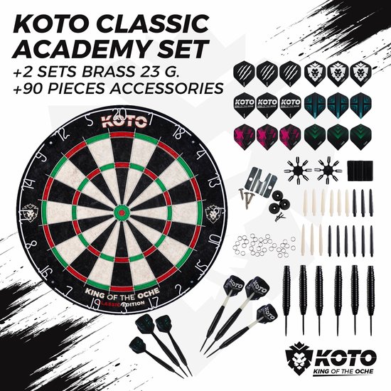 KOTO Classic Academy Set - Dartset - Ideaal voor beginners - Sisal Dartbord & Steel Darts - KOTO