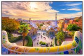 Barcelona in een kleurrijk tafereel vanaf Park Güell - Foto op Akoestisch paneel - 90 x 60 cm