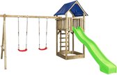 Houten Speeltoestel Jonas (SwingKing) | Speeltoren met Glijbaan, Dubbele Schommel en Zandbak | Voor Buiten in de Tuin | FSC Hout - Glijbaan Appelgroen