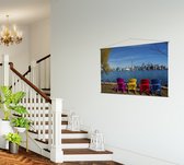 Fleurige stoeltjes met zicht op de skyline van Toronto - Foto op Textielposter - 90 x 60 cm
