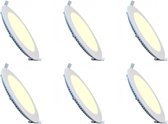 LED Downlight Slim 6 Pack - Inbouw Rond 6W - Warm Wit 2700K - Mat Wit Aluminium - Ø120mm