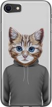 Leuke Telefoonhoesjes - Geschikt voor iPhone SE (2020) - Kat schattig - Soft case - TPU - Grijs