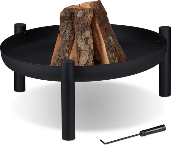 bol.com | relaxdays vuurschaal 60 cm - vuurkorf groot - terrashaard driepoot  - zwart - pook