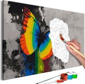 Doe-het-zelf op canvas schilderen - Kleurrijke Vlinder 60x40 ,  Europese kwaliteit, cadeau idee