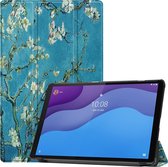 Tablet Hoes geschikt voor Lenovo Tab M10 HD tri-fold Hoes - 2e Generatie (TB-X306) - 10.1 Inch - Auto Sleep/Wake Functie - Witte Bloesem