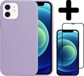 Hoes voor iPhone 12 Mini Hoesje Siliconen Case Met Screenprotector Full Cover 3D Tempered Glass - Hoes voor iPhone 12 Mini Hoes Cover Met 3D Screenprotector - Paars