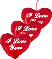 5x stuks pluche hartje rood met tekst I love you - Valentijnsdag/moederdag cadeaus en feest versieringen