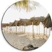 Dibond Wandcirkel - Hutjes op Tropisch Strand - 40x40cm Foto op Aluminium Wandcirkel (met ophangsysteem)