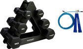 Tunturi - Dumbellset - Met Dumbell Opbergrek (3 sets - 1 t/m 3 kg) - Springtouw Blauw