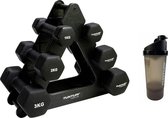 Tunturi - Dumbellset - Met Dumbell Opbergrek (3 sets - 1 t/m 3 kg) - Shakebeker - 600 ml