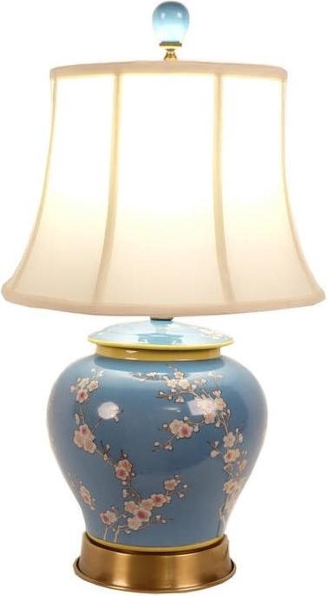 Fine Asianliving Chinese Tafellamp Porselein Handgeschilderd Gemberpot Blauw