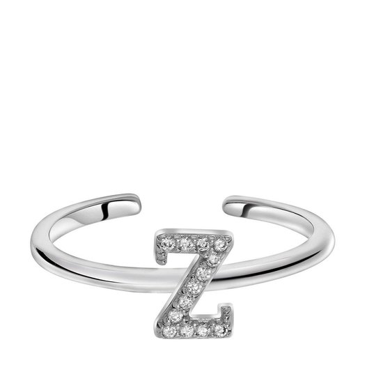 Lucardi Dames Ring alfabet met zirkonia - Ring - Cadeau - Echt Zilver - Zilverkleurig