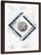 Foto in frame Vierkant in marmer, 80x120, wit/blauw, Premium print