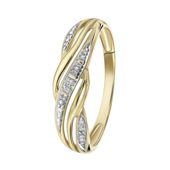 Lucardi - Dames Bicolor ring met diamant 0,01ct - Ring - Cadeau - 14 Karaat  Goud -... | bol.com