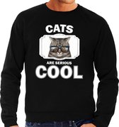 Dieren katten sweater zwart heren - cats are serious cool trui - cadeau sweater coole poes/ katten liefhebber L