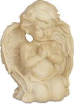 Relaxdays beeldje engel - tuinbeeld - engelen beeld - grafbeeld - decoratie voor graf - crème