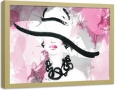 Foto in frame , Vrouw met hoed , 120x80cm , zwart wit roze , wanddecoratie