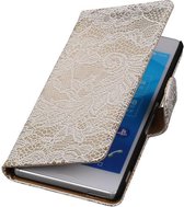Wicked Narwal | Lace bookstyle / book case/ wallet case Hoes voor sony Xperia M4 Aqua Wit