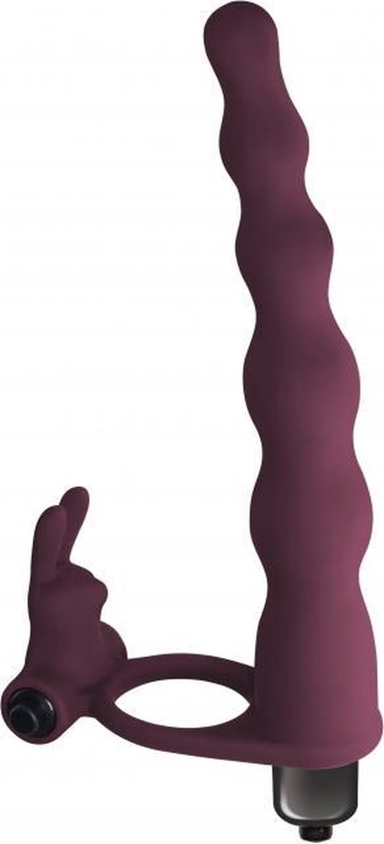 Goedkoopste Vibrerende Strap-on Dildo - Pure Passion - Jungle Bunny - Dubbele Penetratie - 100 Hypoallergeen silicone - 10-standen vibro bullet - AAA Batterij - Donkerrood