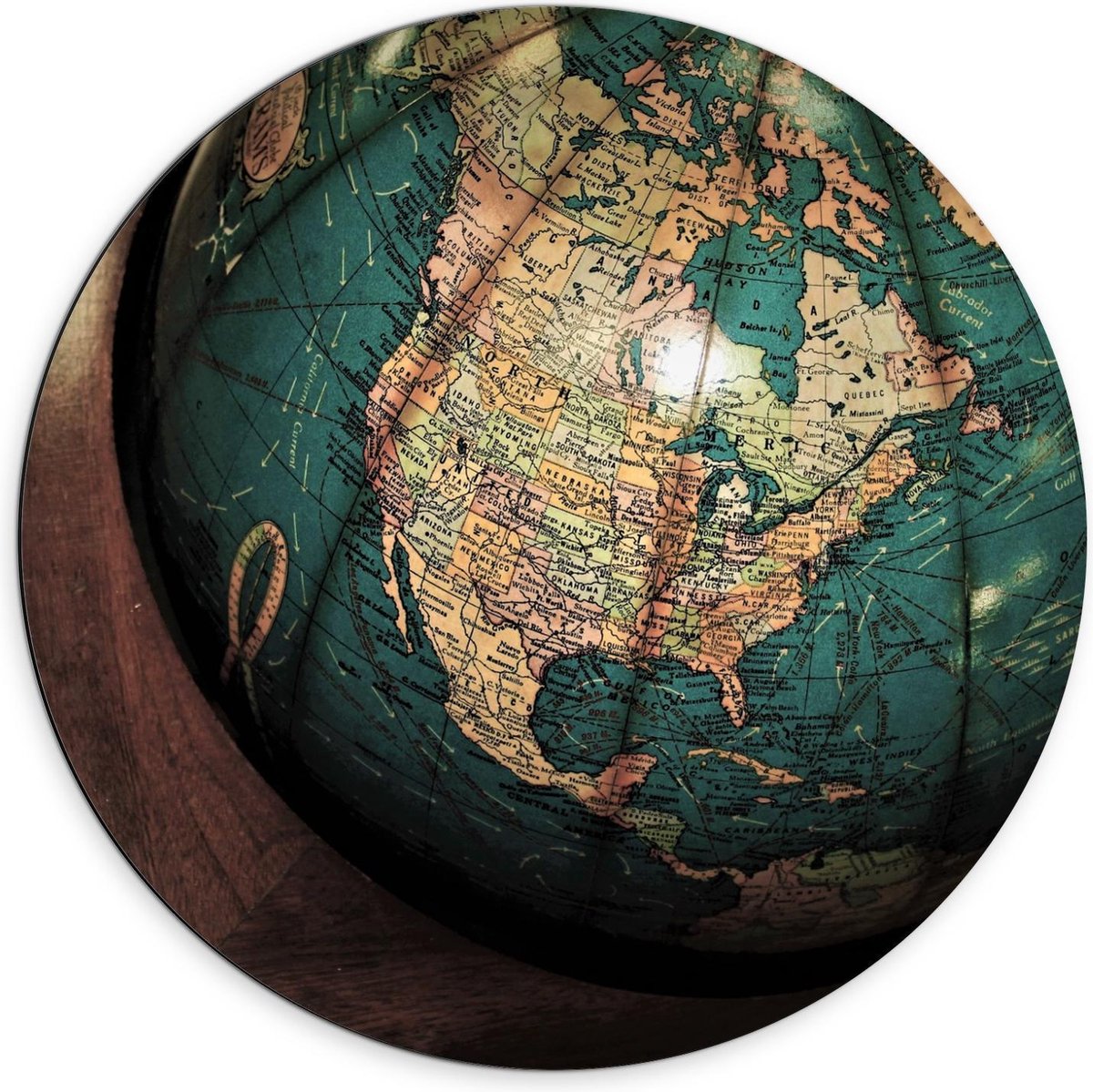 Dibond Wandcirkel - Wereldbol met Ring - 70x70cm Foto op Aluminium Wandcirkel (met ophangsysteem)