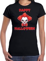 Happy Halloween rode horror clown verkleed t-shirt zwart voor dames - horror clown shirt / kleding / kostuum / horror outfit L