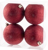12x Rode kunststof kerstballen 10 cm - Glitter - Onbreekbare plastic kerstballen - Kerstboomversiering rood