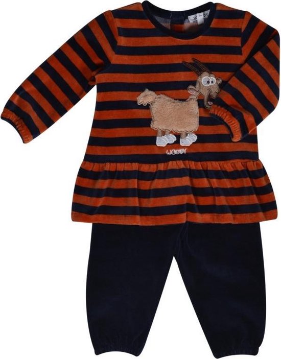 Woody pyjama baby meisjes - donkerblauw-roest gestreept - geit -  202-3-PDL-V/965 - maat 86 | bol.com