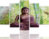 Schilderij , Boeddha in bos , bruin groen ,4 maten , 5 luik , wanddecoratie , Premium print , XXL