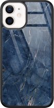 iPhone 12 mini hoesje glass - Marmer navy blauw | Apple iPhone 12 Mini case | Hardcase backcover zwart