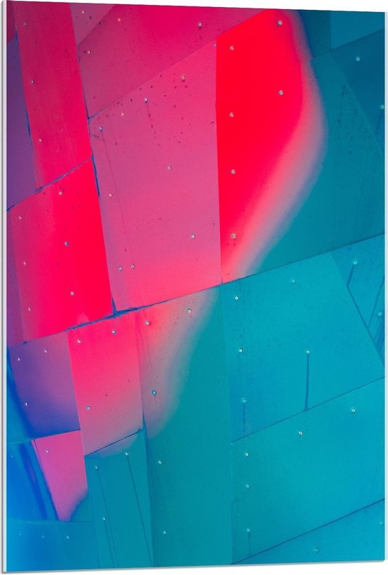 Acrylglas - Muur met Blauw en Roze Licht - 60x90cm Foto op Acrylglas (Wanddecoratie op Acrylglas)